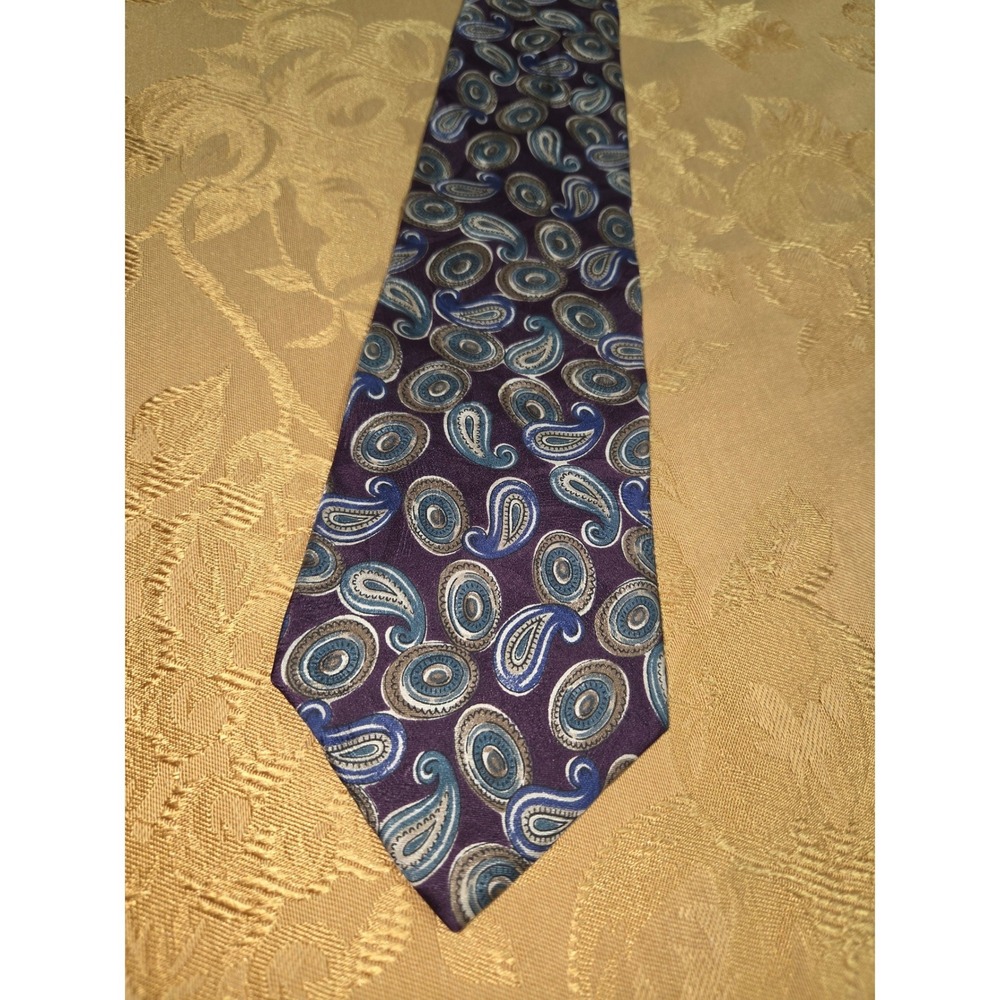 L'Atelier Mens Purple Blue Paisley 100% Italian Silk Necktie Formal Business Tie